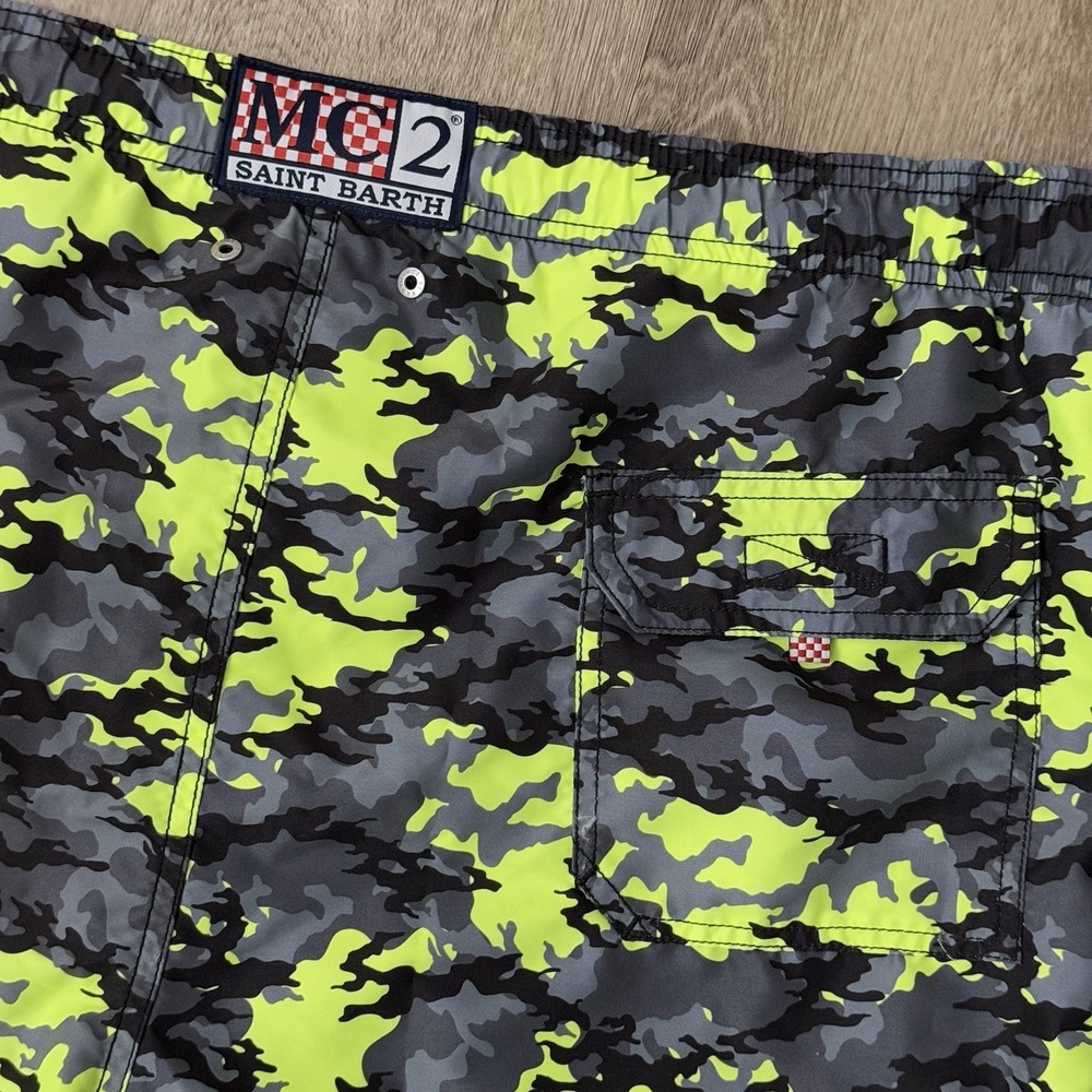 MC2 Saint Barth Swim Trunks Lined Men's 2XL Yellow Grey Camouflage 5" Stretch